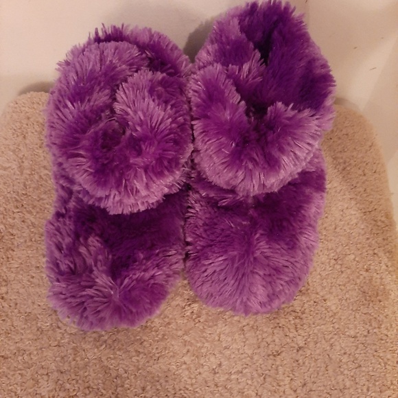 purple fluffy slippers